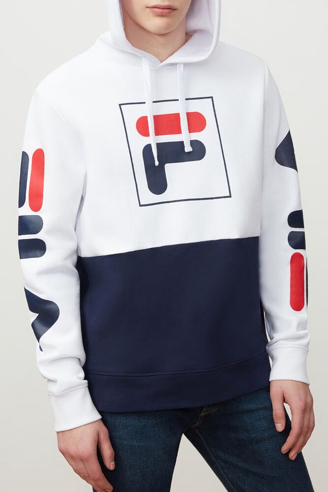 Fila Hoodie Panske Marzio Biele/Námornícka Modrá - RCIGY8947